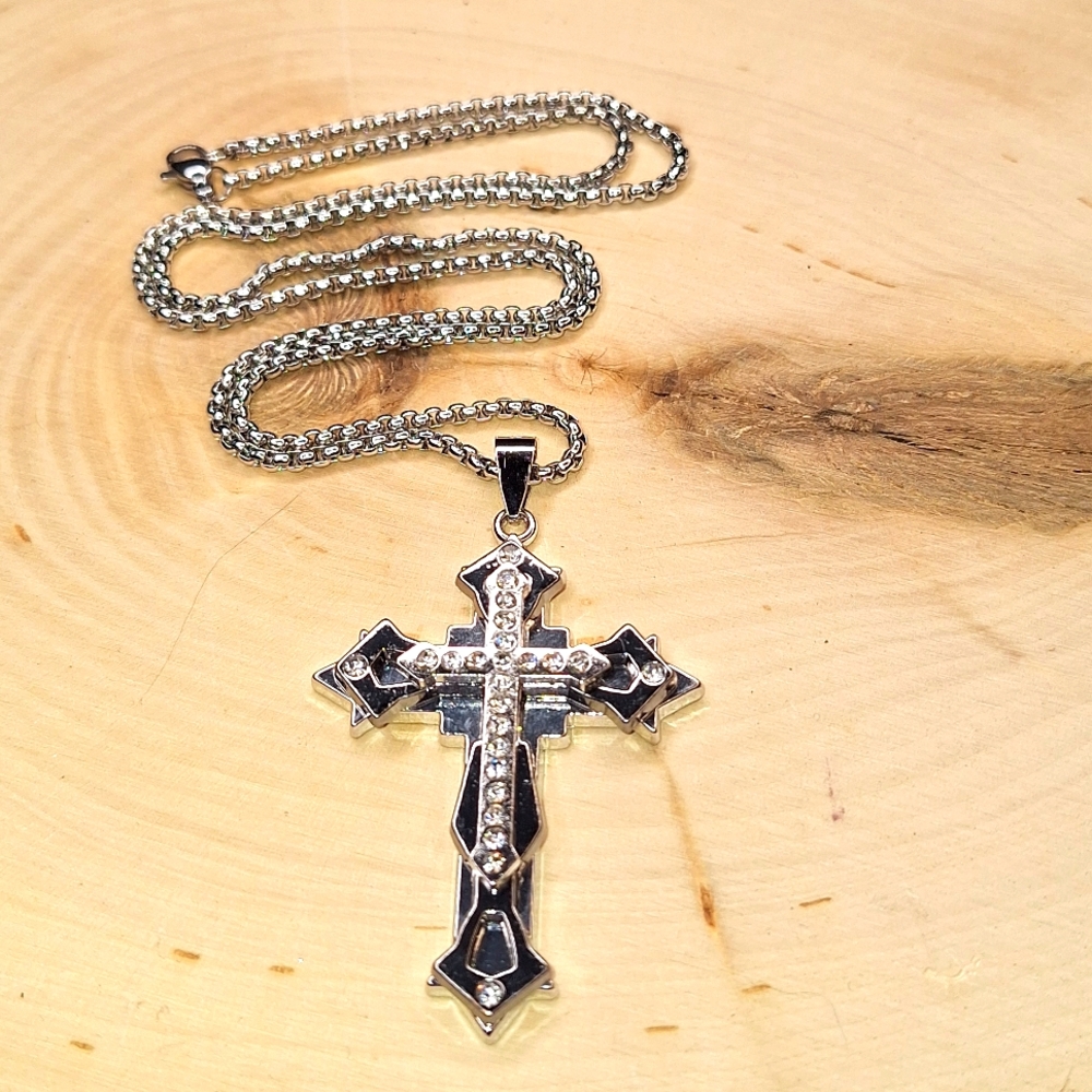 3 Layer  Cross Pendant Men's Necklace - Picture 3 of 11